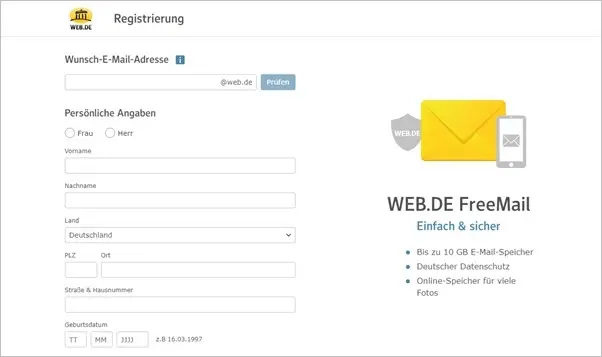 Anleitung zum Erstellen eines Web.de-Kontos