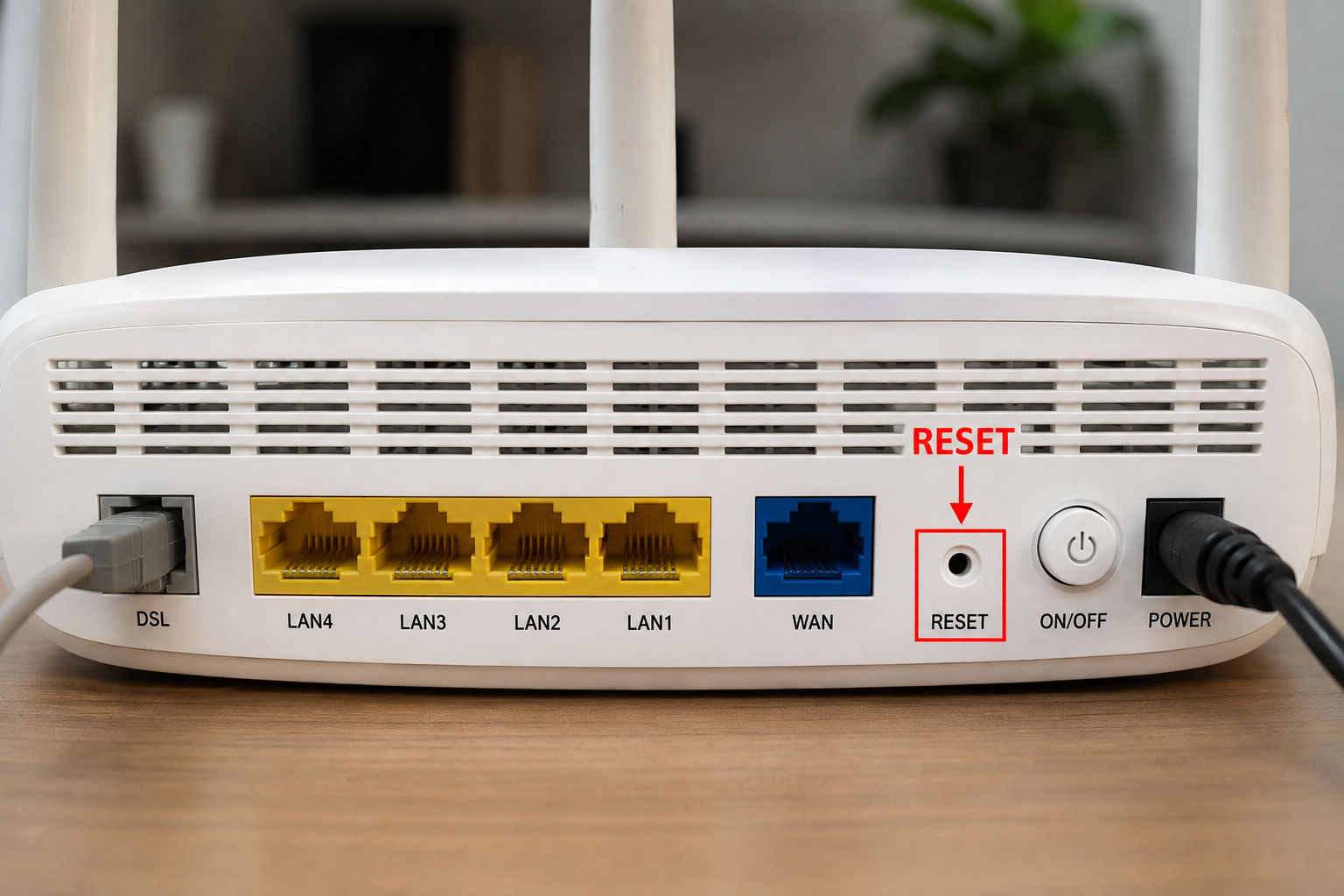 Vị trí nút Reset ở mặt sau modem router
