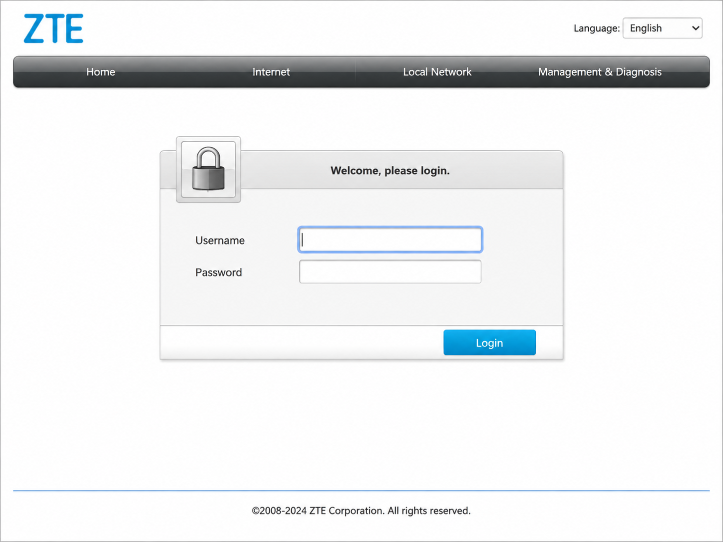 Contoh halaman login admin router ZTE